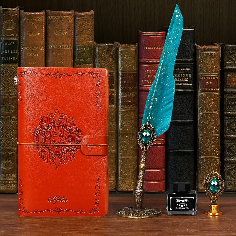 Aifeiter Quill Pen and Ink Set, Feather Calligraphy Set With Wax Seal Stamp, Notebook - Beautiful Gift for Christmas - Green - Image 4